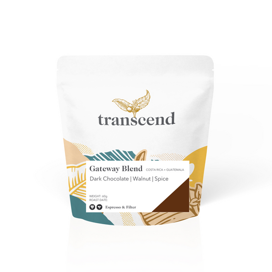 Transcend Gateway Blend coffee package on a white background
